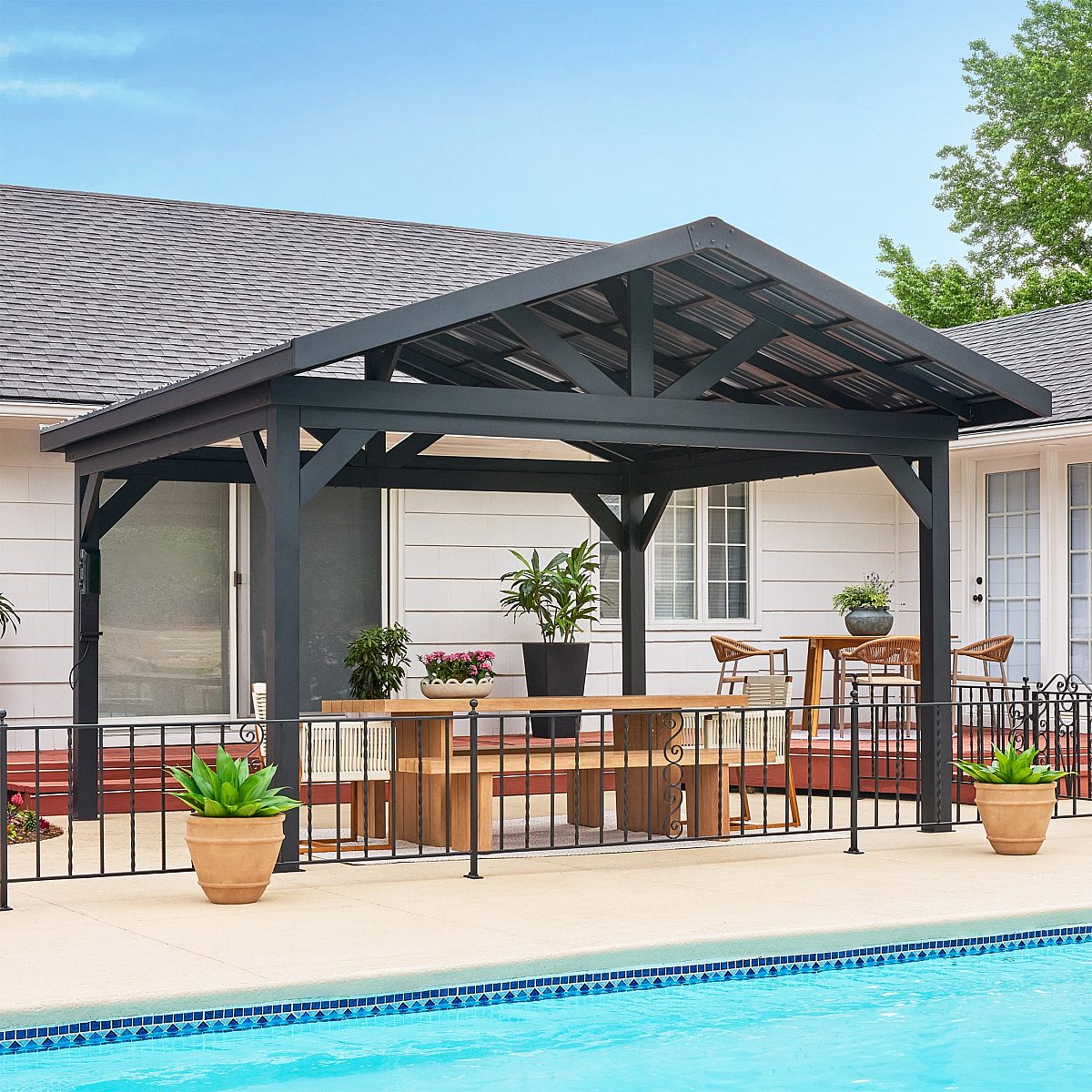 2506091 14x14 Modern Steel Black Gazebo 1 ok